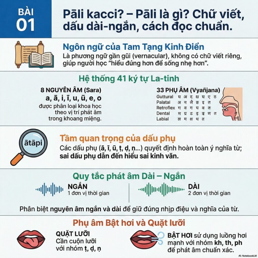 BÀI 01 Pāli kacci – Pāli là gì Chữ viết, dấu dài ngắn, cách đọc chuẩn