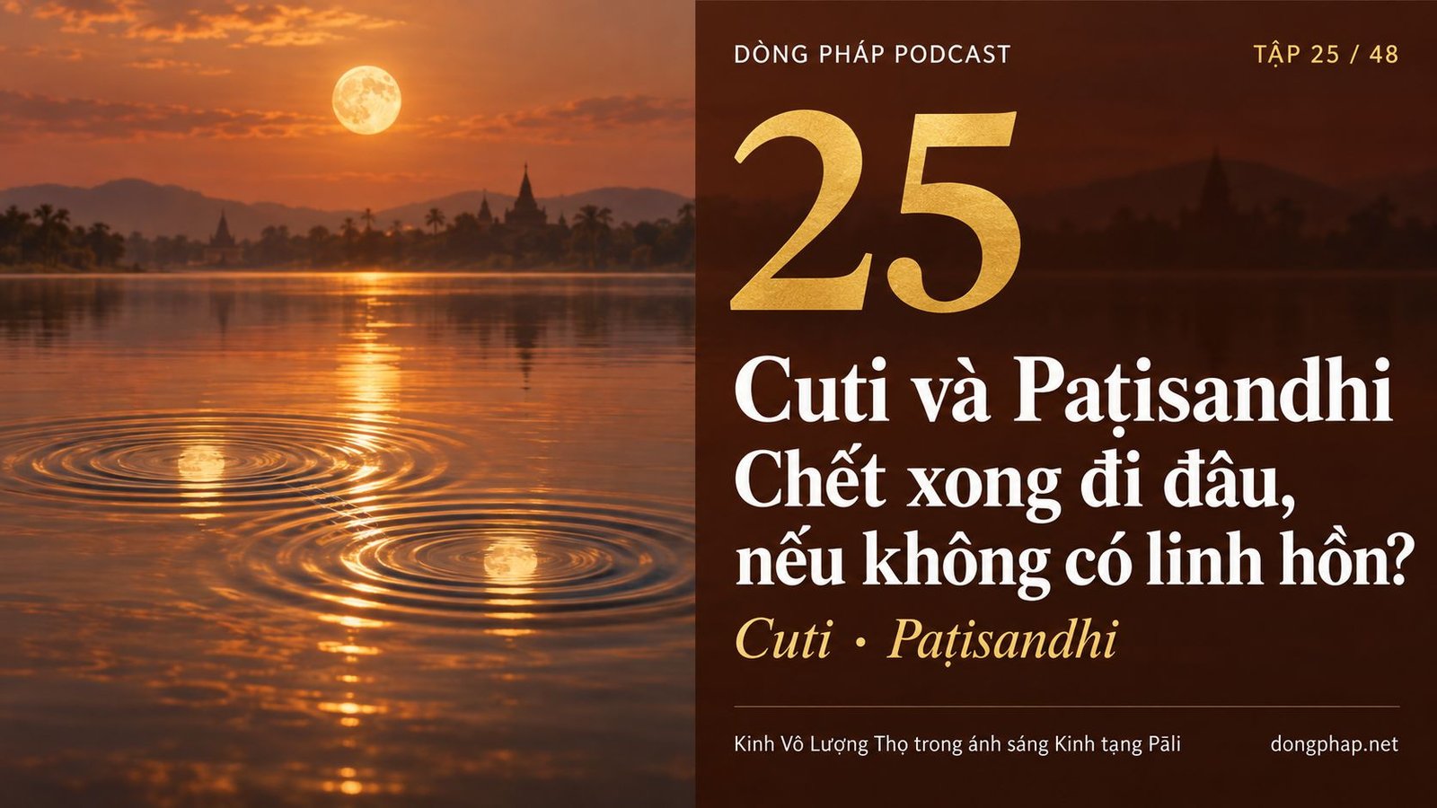 Ảnh bìa Tập 25: Cuti và Paṭisandhi: Chết xong đi đâu, nếu không có linh hồn rời khỏi thân? — Dòng Pháp Podcast