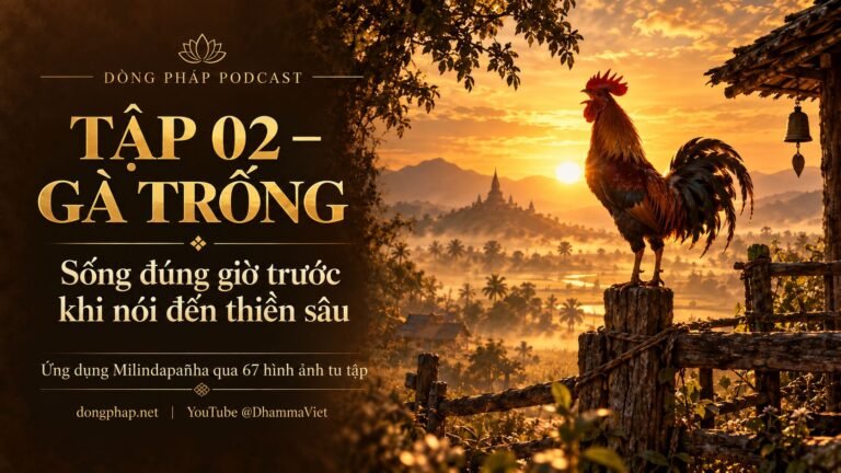 Ảnh bìa Tập 02 – Gà trống: sống đúng giờ trước khi nói đến thiền sâu | Ứng dụng Milindapañha qua 67 hình ảnh tu tập – Dòng Pháp Podcast
