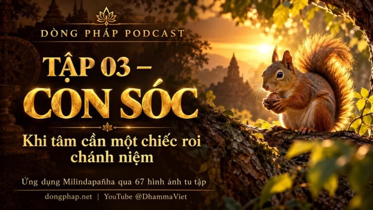 Ảnh bìa Tập 03 – Con sóc: khi tâm cần một chiếc roi chánh niệm | Ứng dụng Milindapañha qua 67 hình ảnh tu tập – Dòng Pháp Podcast