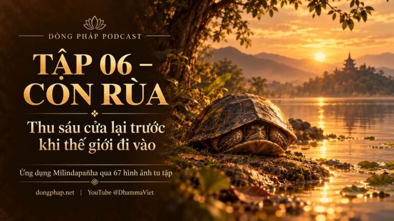 Ảnh bìa Tập 06 – Con rùa: thu sáu cửa lại trước khi thế giới đi vào | Ứng dụng Milindapañha qua 67 hình ảnh tu tập – Dòng Pháp Podcast