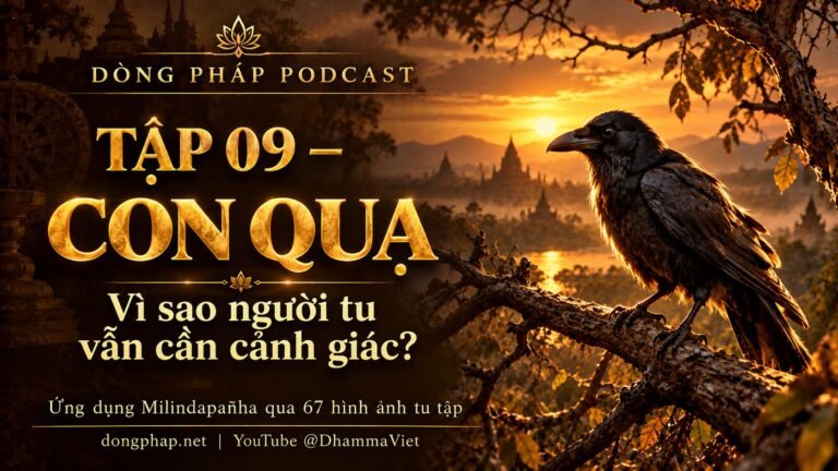 Ảnh bìa Tập 09 – Con quạ: vì sao người tu vẫn cần cảnh giác? | Ứng dụng Milindapañha qua 67 hình ảnh tu tập – Dòng Pháp Podcast