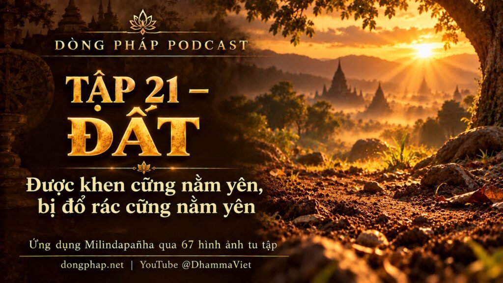 Ảnh bìa Tập 21 – Đất: được khen cũng nằm yên, bị đổ rác cũng nằm yên | Ứng dụng Milindapañha qua 67 hình ảnh tu tập – Dòng Pháp Podcast