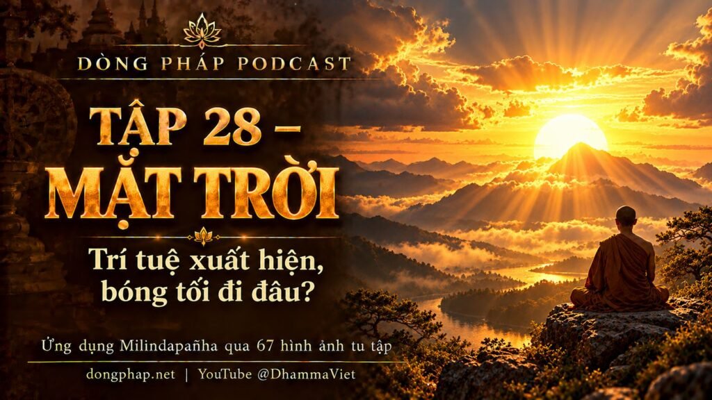 Ảnh bìa Tập 28 – Mặt trời: trí tuệ xuất hiện, bóng tối đi đâu? | Ứng dụng Milindapañha qua 67 hình ảnh tu tập – Dòng Pháp Podcast