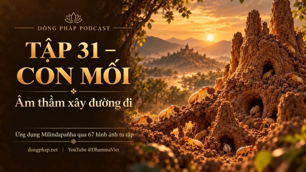 Ảnh bìa Tập 31 – Con mối: âm thầm xây đường đi | Ứng dụng Milindapañha qua 67 hình ảnh tu tập – Dòng Pháp Podcast