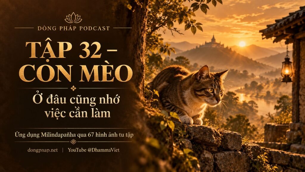 Ảnh bìa Tập 32 – Con mèo: ở đâu cũng nhớ việc cần làm | Ứng dụng Milindapañha qua 67 hình ảnh tu tập – Dòng Pháp Podcast