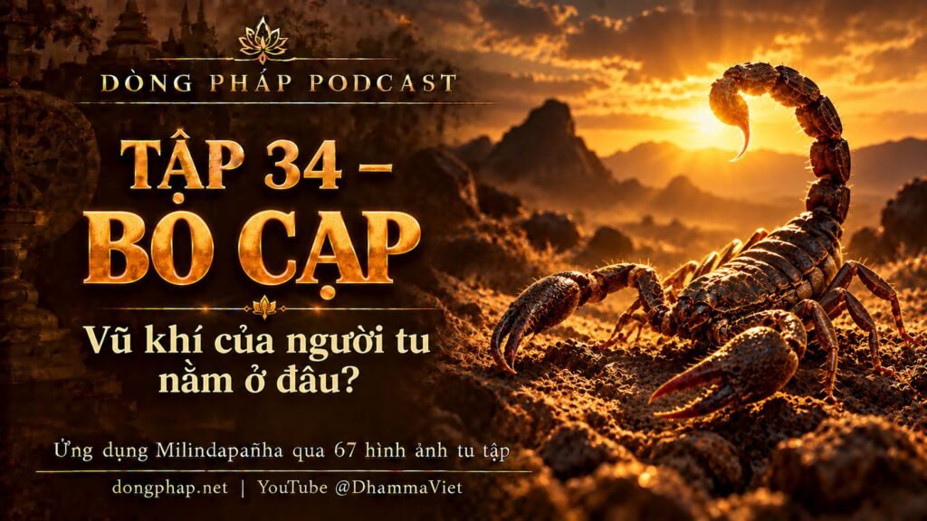 Ảnh bìa Tập 34 – Bò cạp: vũ khí của người tu nằm ở đâu? | Ứng dụng Milindapañha qua 67 hình ảnh tu tập – Dòng Pháp Podcast