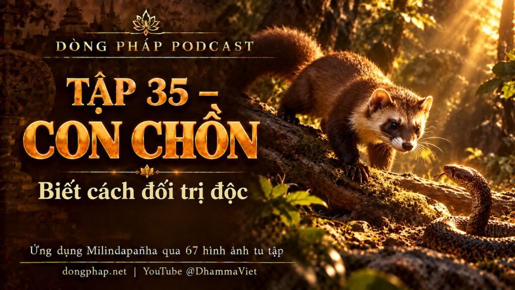Ảnh bìa Tập 35 – Con chồn: biết cách đối trị độc | Ứng dụng Milindapañha qua 67 hình ảnh tu tập – Dòng Pháp Podcast