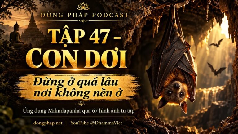 Ảnh bìa Tập 47 – Con dơi: đừng ở quá lâu nơi không nên ở | Ứng dụng Milindapañha qua 67 hình ảnh tu tập – Dòng Pháp Podcast