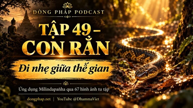Ảnh bìa Tập 49 – Con rắn: đi nhẹ giữa thế gian | Ứng dụng Milindapañha qua 67 hình ảnh tu tập – Dòng Pháp Podcast