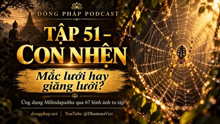 Ảnh bìa Tập 51 – Con nhện: mắc lưới hay giăng lưới? | Ứng dụng Milindapañha qua 67 hình ảnh tu tập – Dòng Pháp Podcast
