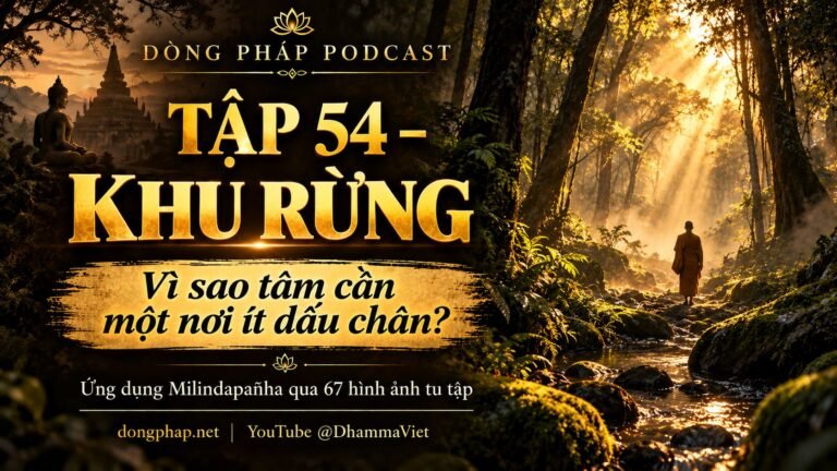 Ảnh bìa Tập 54 – Khu rừng: vì sao tâm cần một nơi ít dấu chân? | Ứng dụng Milindapañha qua 67 hình ảnh tu tập – Dòng Pháp Podcast