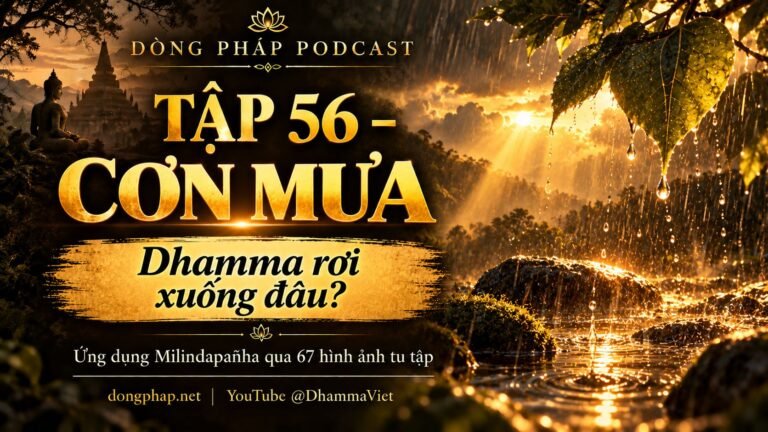 Ảnh bìa Tập 56 – Cơn mưa: Dhamma rơi xuống đâu? | Ứng dụng Milindapañha qua 67 hình ảnh tu tập – Dòng Pháp Podcast