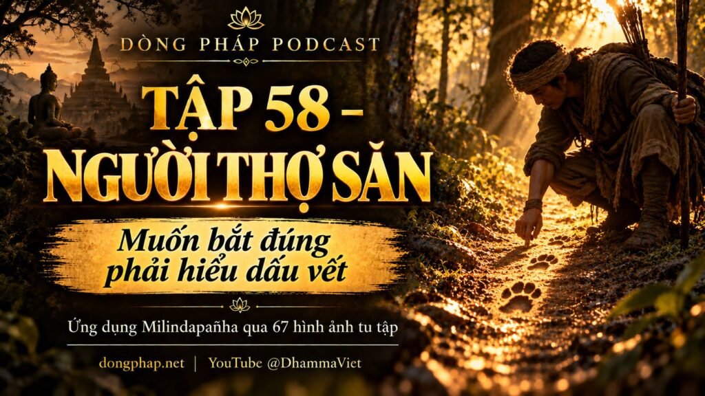 Ảnh bìa Tập 58 – Người thợ săn: muốn bắt đúng phải hiểu dấu vết | Ứng dụng Milindapañha qua 67 hình ảnh tu tập – Dòng Pháp Podcast