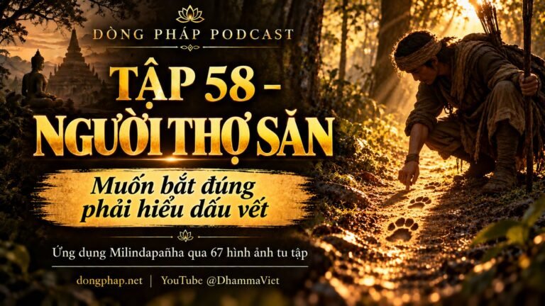 Ảnh bìa Tập 58 – Người thợ săn: muốn bắt đúng phải hiểu dấu vết | Ứng dụng Milindapañha qua 67 hình ảnh tu tập – Dòng Pháp Podcast