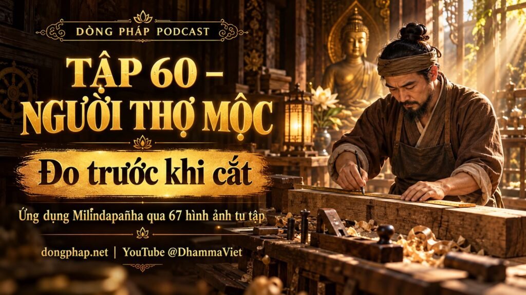Ảnh bìa Tập 60 – Người thợ mộc: đo trước khi cắt | Ứng dụng Milindapañha qua 67 hình ảnh tu tập – Dòng Pháp Podcast
