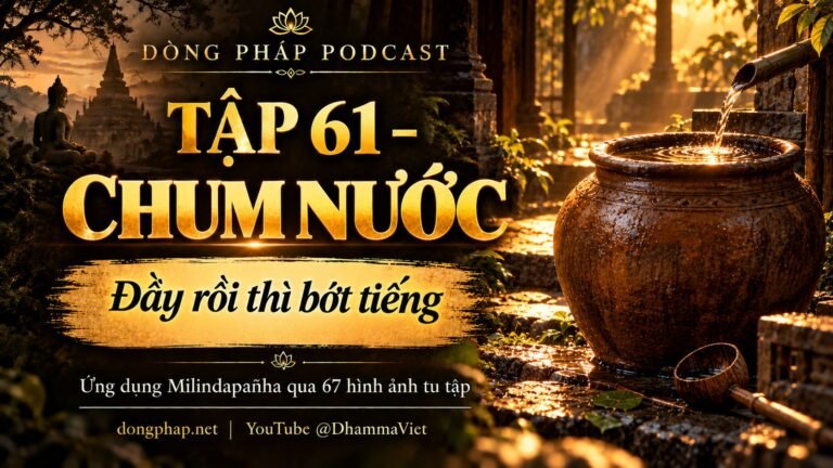 Ảnh bìa Tập 61 – Chum nước: đầy rồi thì bớt tiếng | Ứng dụng Milindapañha qua 67 hình ảnh tu tập – Dòng Pháp Podcast
