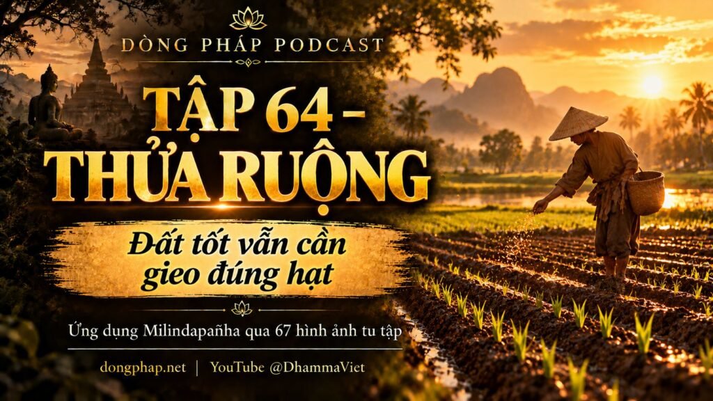 Ảnh bìa Tập 64 – Thửa ruộng: đất tốt vẫn cần gieo đúng hạt | Ứng dụng Milindapañha qua 67 hình ảnh tu tập – Dòng Pháp Podcast