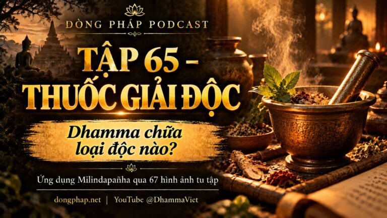 Ảnh bìa Tập 65 – Thuốc giải độc: Dhamma chữa loại độc nào? | Ứng dụng Milindapañha qua 67 hình ảnh tu tập – Dòng Pháp Podcast