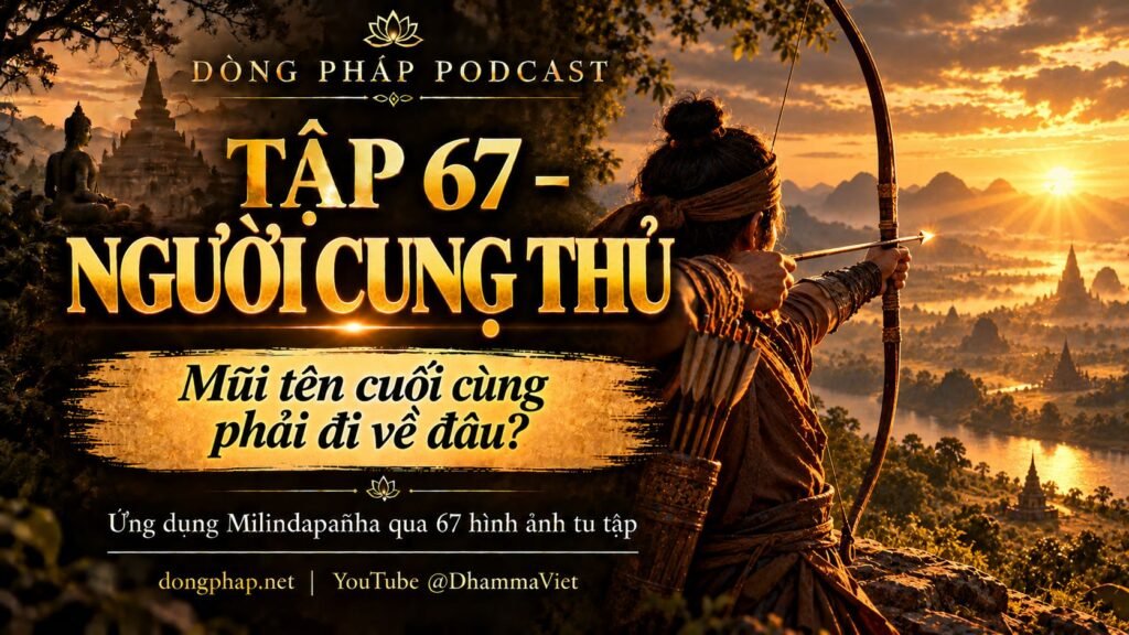 Ảnh bìa Tập 67 – Người cung thủ: mũi tên cuối cùng phải đi về đâu? | Ứng dụng Milindapañha qua 67 hình ảnh tu tập – Dòng Pháp Podcast