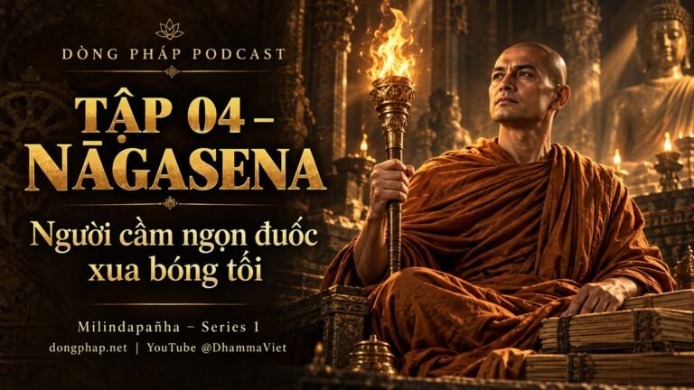 Ảnh bìa Tập 4 – Nāgasena – người cầm ngọn đuốc xua bóng tối | Milindapañha – Milinda Vấn Đạo – Dòng Pháp Podcast
