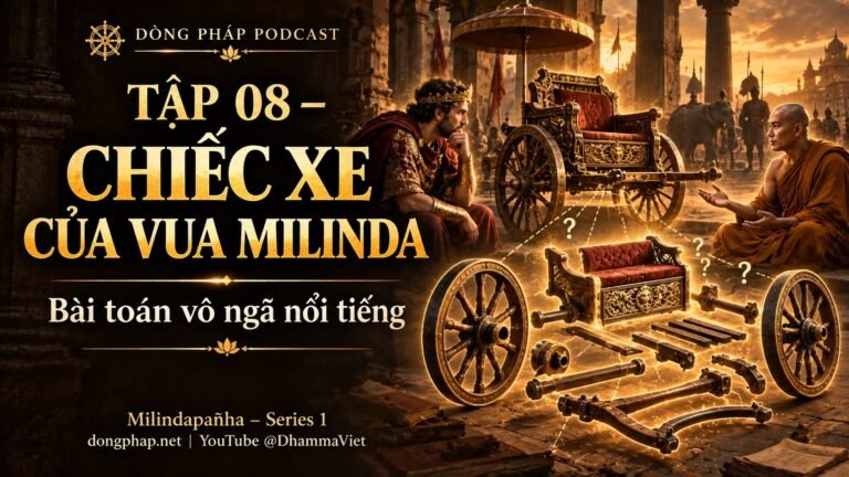 Ảnh bìa Tập 8 – Chiếc xe của vua Milinda và bài toán vô ngã | Milindapañha – Milinda Vấn Đạo – Dòng Pháp Podcast