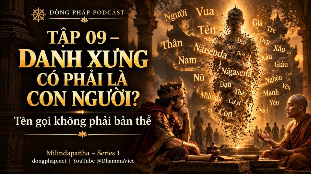 Ảnh bìa Tập 9 – Danh xưng có phải là con người? | Milindapañha – Milinda Vấn Đạo – Dòng Pháp Podcast
