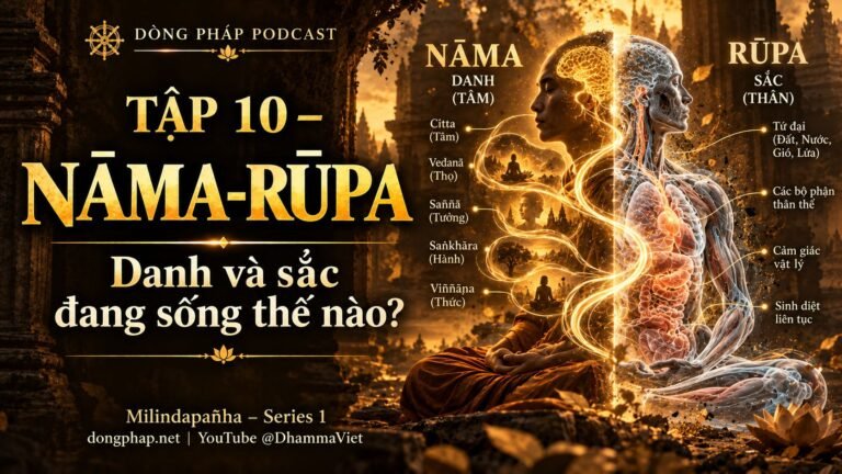 Ảnh bìa Tập 10 – Nāma-rūpa – danh và sắc đang sống thế nào? | Milindapañha – Milinda Vấn Đạo – Dòng Pháp Podcast