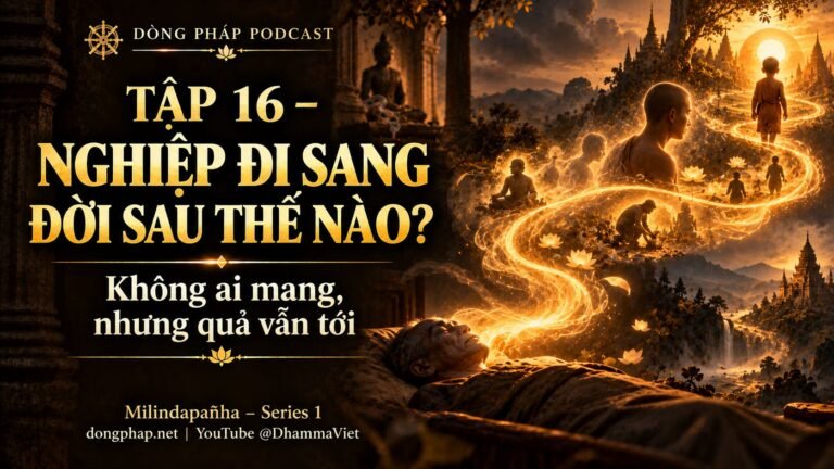 Ảnh bìa Tập 16 – Nghiệp đi sang đời sau bằng cách nào? | Milindapañha – Milinda Vấn Đạo – Dòng Pháp Podcast