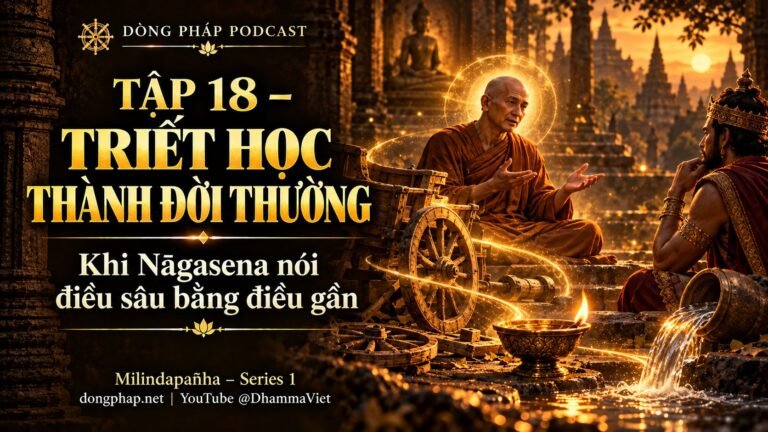 Ảnh bìa Tập 18 – Khi Nāgasena biến triết học thành chuyện đời thường | Milindapañha – Milinda Vấn Đạo – Dòng Pháp Podcast