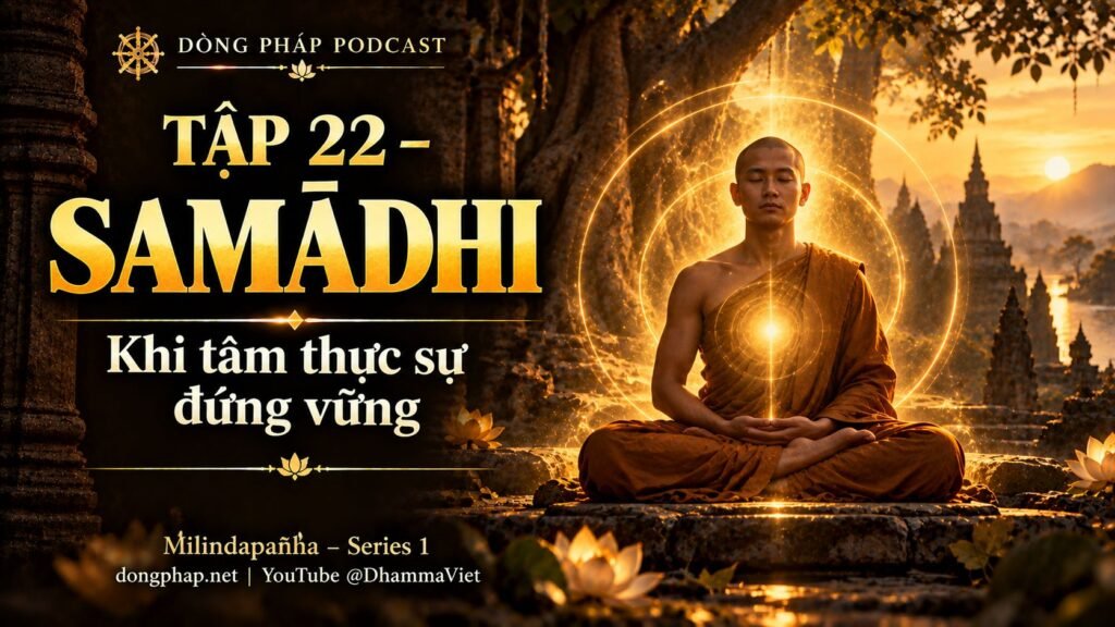 Ảnh bìa Tập 22 – Samādhi – khi tâm thực sự đứng vững | Milindapañha – Milinda Vấn Đạo – Dòng Pháp Podcast