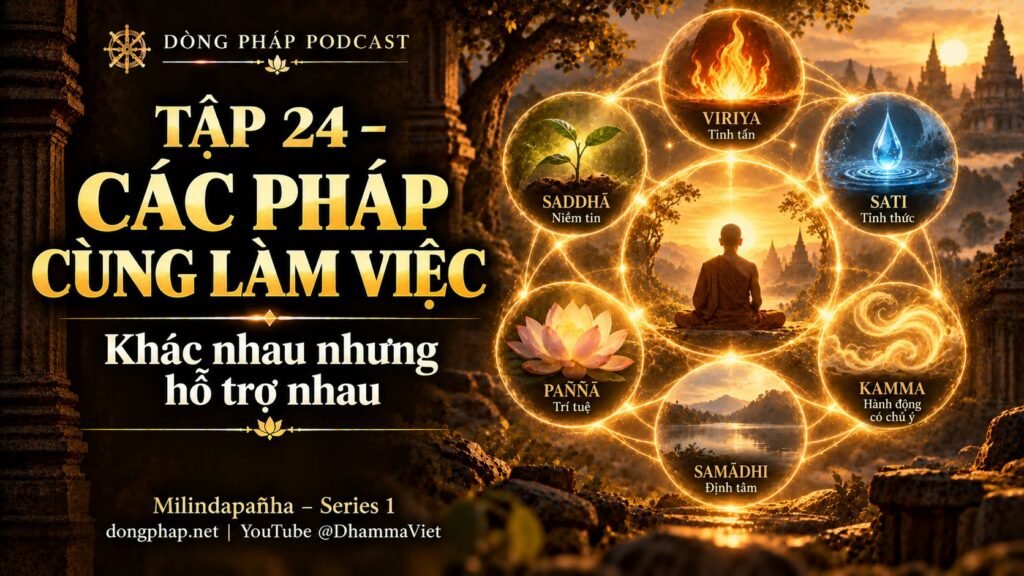 Ảnh bìa Tập 24 – Các pháp khác nhau nhưng làm việc cùng nhau thế nào? | Milindapañha – Milinda Vấn Đạo – Dòng Pháp Podcast