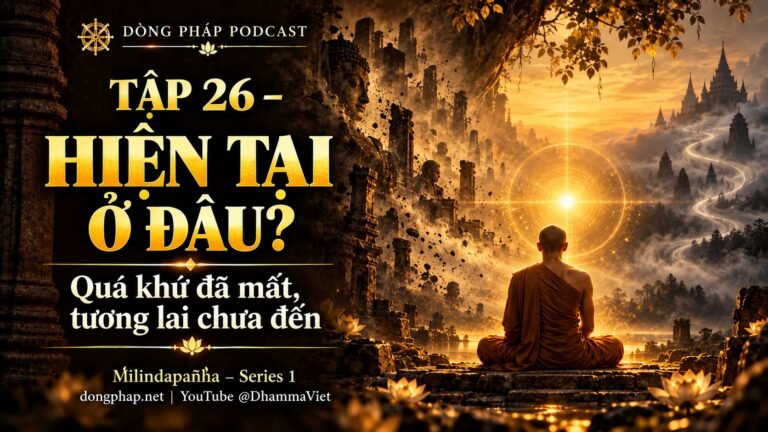 Ảnh bìa Tập 26 – Quá khứ đã mất, tương lai chưa đến: vậy hiện tại ở đâu? | Milindapañha – Milinda Vấn Đạo – Dòng Pháp Podcast