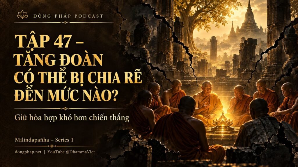Ảnh bìa Tập 47 – Tăng đoàn có thể bị chia rẽ đến mức nào? | Milindapañha – Milinda Vấn Đạo – Dòng Pháp Podcast