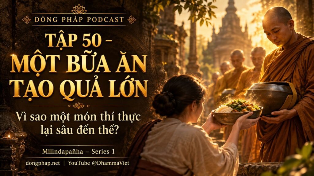 Ảnh bìa Tập 50 – Vì sao một bữa ăn có thể tạo quả lớn? | Milindapañha – Milinda Vấn Đạo – Dòng Pháp Podcast