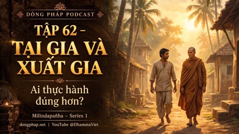 Ảnh bìa Tập 62 – Tại gia và xuất gia: ai thực hành đúng hơn? | Milindapañha – Milinda Vấn Đạo – Dòng Pháp Podcast