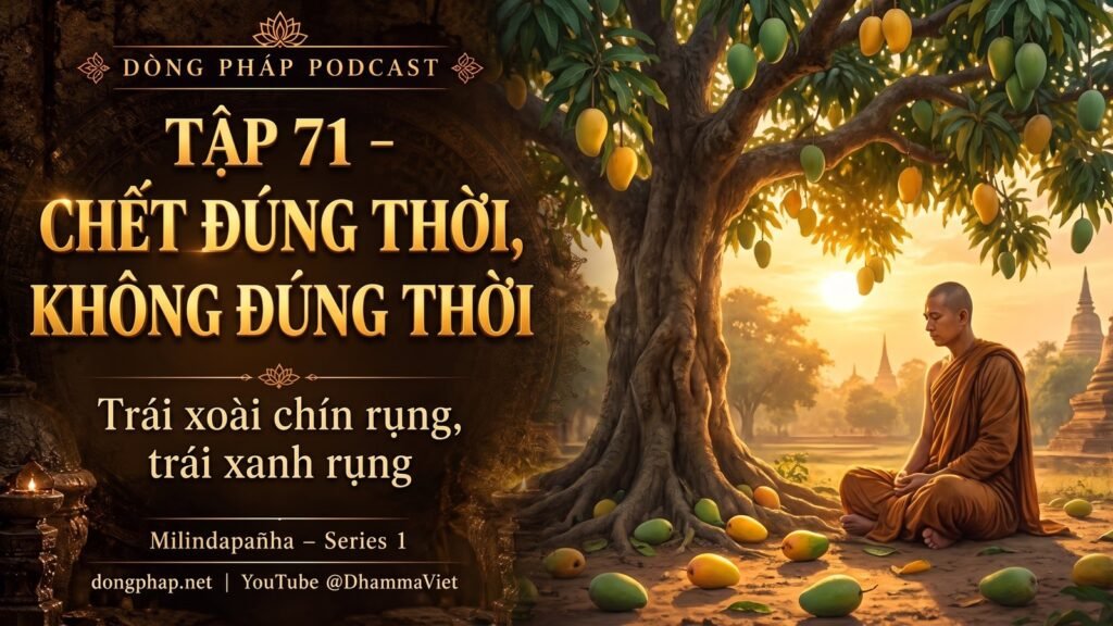 Ảnh bìa Tập 71 – Có thật sự có chết đúng thời và chết không đúng thời? | Milindapañha – Milinda Vấn Đạo – Dòng Pháp Podcast