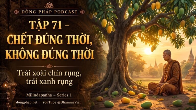 Ảnh bìa Tập 71 – Có thật sự có chết đúng thời và chết không đúng thời? | Milindapañha – Milinda Vấn Đạo – Dòng Pháp Podcast