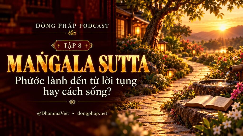 Ảnh bìa Tập 08 – Maṅgala Sutta – Phước lành đến từ lời tụng hay cách sống? | Chú Đại Bi trong ánh sáng Kinh tạng Pāli – Dòng Pháp Podcast