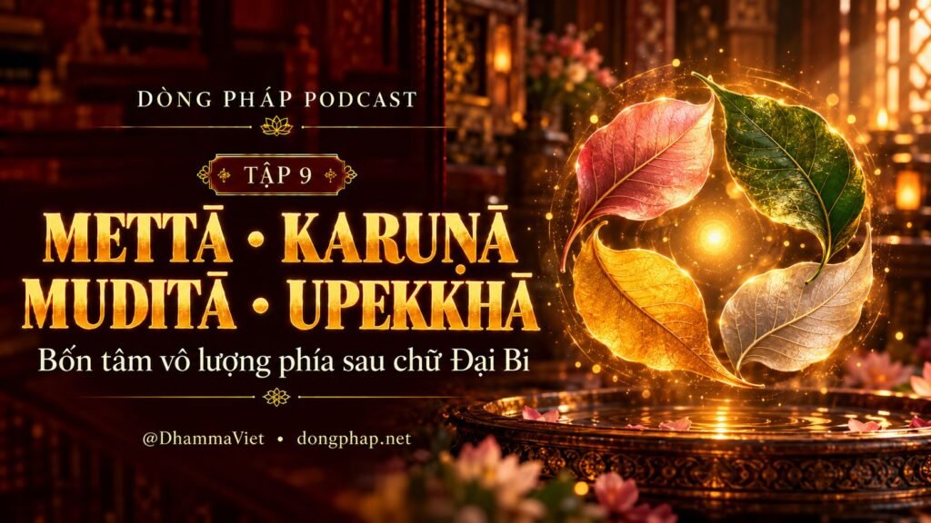 Ảnh bìa Tập 09 – Mettā, Karuṇā, Muditā, Upekkhā – Bốn tâm vô lượng phía sau chữ Đại Bi | Chú Đại Bi trong ánh sáng Kinh tạng Pāli – Dòng Pháp Podcast
