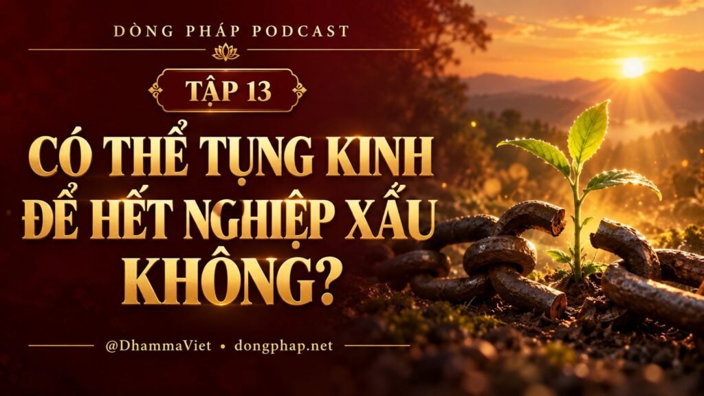 Ảnh bìa Tập 13 – Có thể tụng kinh để hết nghiệp xấu không? | Chú Đại Bi trong ánh sáng Kinh tạng Pāli – Dòng Pháp Podcast