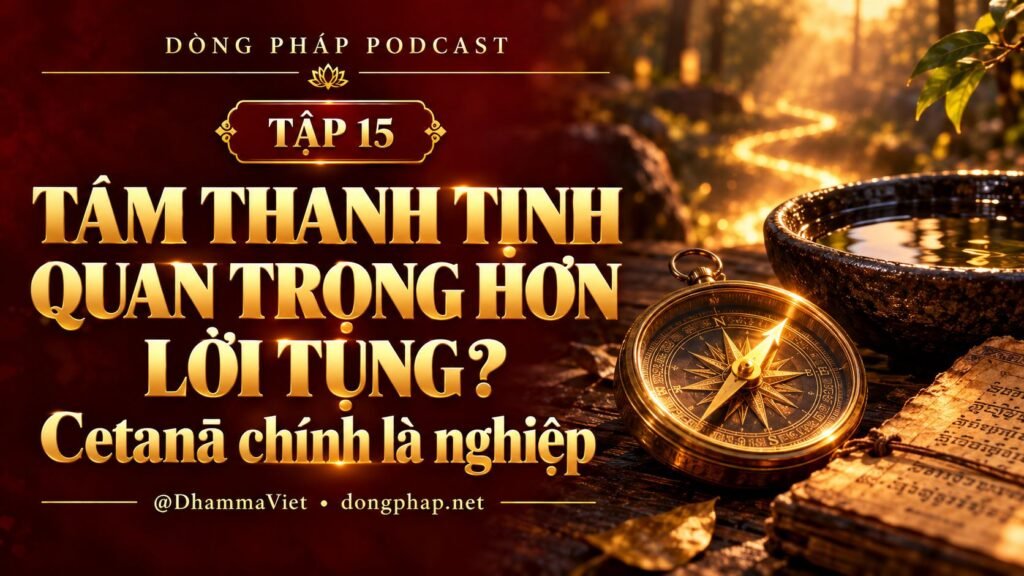 Ảnh bìa Tập 15 – Tâm thanh tịnh quan trọng hơn lời tụng? – Cetanā chính là nghiệp | Chú Đại Bi trong ánh sáng Kinh tạng Pāli – Dòng Pháp Podcast