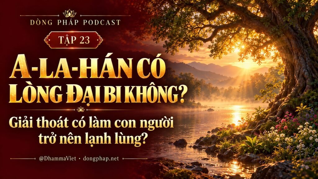 Ảnh bìa Tập 23 – A-la-hán có lòng đại bi không? – Giải thoát có làm con người trở nên lạnh lùng? | Chú Đại Bi trong ánh sáng Kinh tạng Pāli – Dòng Pháp Podcast