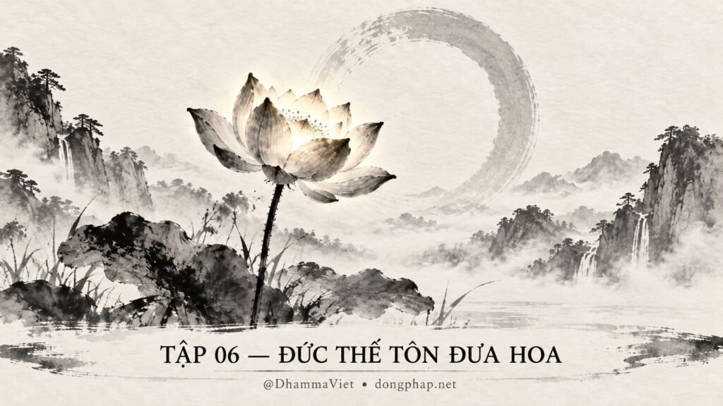 Ảnh bìa Tập 06 – Đức Thế Tôn đưa hoa – Một nụ cười có thể truyền trao giác ngộ? | Vô Môn Quan trong ánh sáng Kinh tạng Pāli – Dòng Pháp Podcast