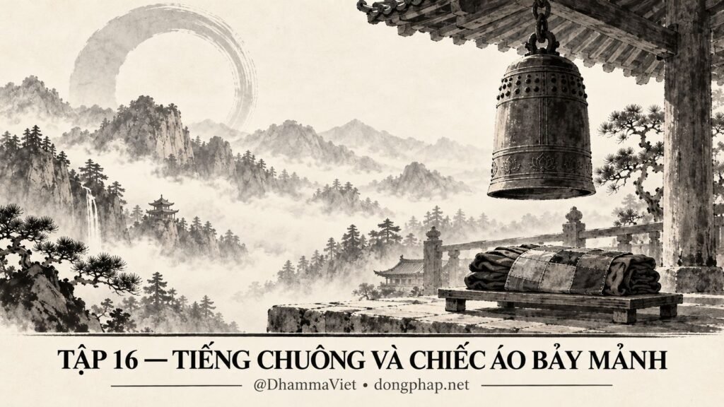 Ảnh bìa Tập 16 – Tiếng chuông và chiếc áo bảy mảnh – Khi tai nghe, tâm đã đi đến đâu? | Vô Môn Quan trong ánh sáng Kinh tạng Pāli – Dòng Pháp Podcast