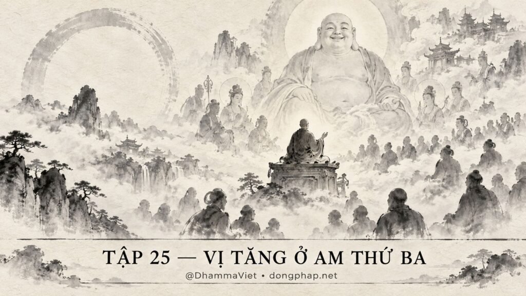 Ảnh bìa Tập 25 – Vị tăng ở am thứ ba – Một cử chỉ, bao nhiêu phần là suy diễn? | Vô Môn Quan trong ánh sáng Kinh tạng Pāli – Dòng Pháp Podcast