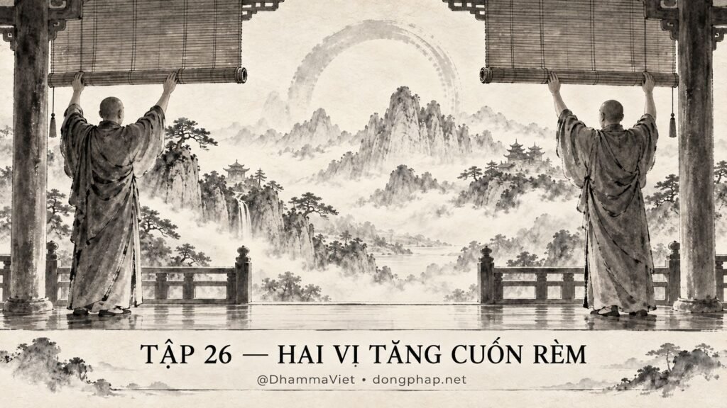 Ảnh bìa Tập 26 – Hai vị tăng cuốn rèm – Cùng một hành động, vì sao người được, người mất? | Vô Môn Quan trong ánh sáng Kinh tạng Pāli – Dòng Pháp Podcast