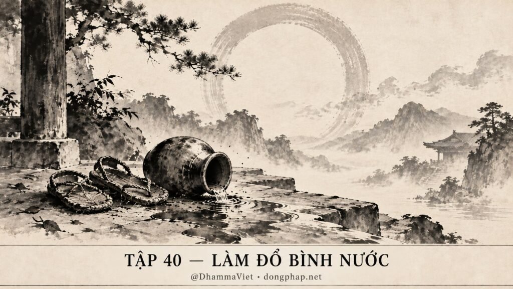 Ảnh bìa Tập 40 – Làm đổ bình nước – Khi một cú đá thay cho ngàn lời giải thích | Vô Môn Quan trong ánh sáng Kinh tạng Pāli – Dòng Pháp Podcast