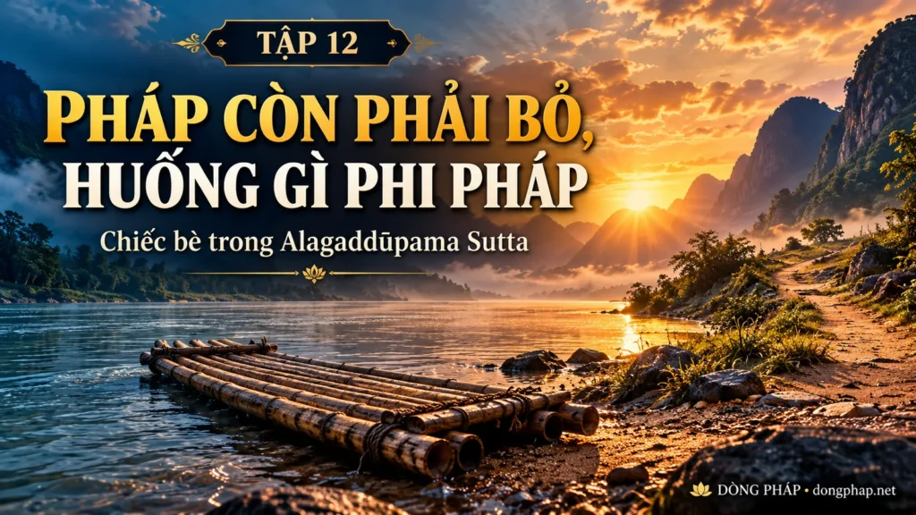 Ảnh bìa Tập 12 – Pháp còn phải bỏ, huống gì phi pháp – Chiếc bè trong Alagaddūpama Sutta | Kinh Kim Cương trong ánh sáng Kinh tạng Pāli – Dòng Pháp Podcast