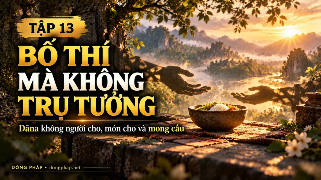 Ảnh bìa Tập 13 – Bố thí mà không trụ tướng – Dāna khi không còn người cho, món cho và sự mong cầu | Kinh Kim Cương trong ánh sáng Kinh tạng Pāli – Dòng Pháp Podcast